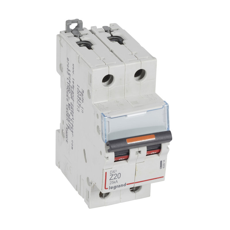 Legrand 409914 - Disjoncteur DX³ 25kA arrivée haute/départ bas vis 2P 20A - courbe Z - 2 mod