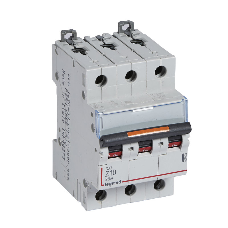 Legrand 409923 - Disjoncteur DX³ 25kA arrivée haute/départ bas vis 3P 10A - courbe Z - 3 mod