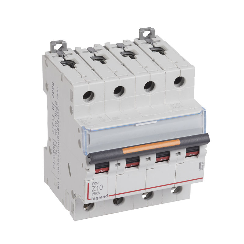 Legrand 409934 - Disjoncteur DX³ 25kA arrivée haute/départ bas vis 4P 10A - courbe Z - 4 mod