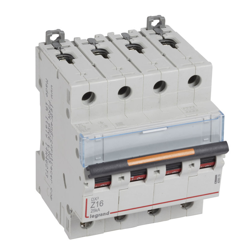 Legrand 409935 - Disjoncteur DX³ 25kA arrivée haute/départ bas vis 4P 16A - courbe Z - 4 mod