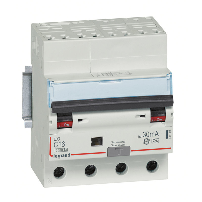 Legrand 411195 - Disjoncteur diff DX³ 6000-auto/vis- 4P 400V~ -16A -type A 30mA -courbe C -4 mod