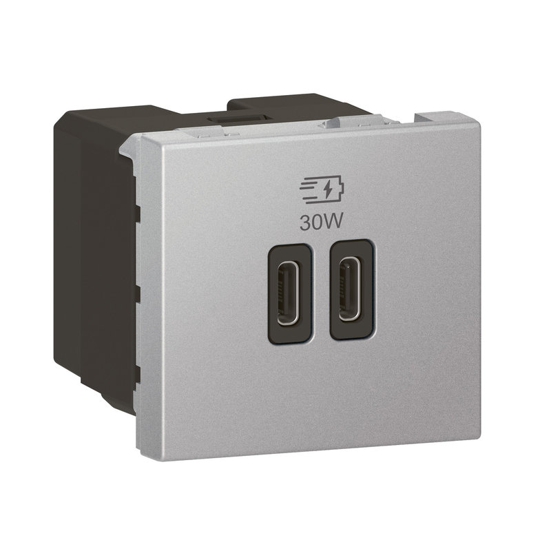 Legrand 573484 - CHARGEUR DOUBLE USB 2 MODULES 30W C+C ARTEOR SOFT ALU