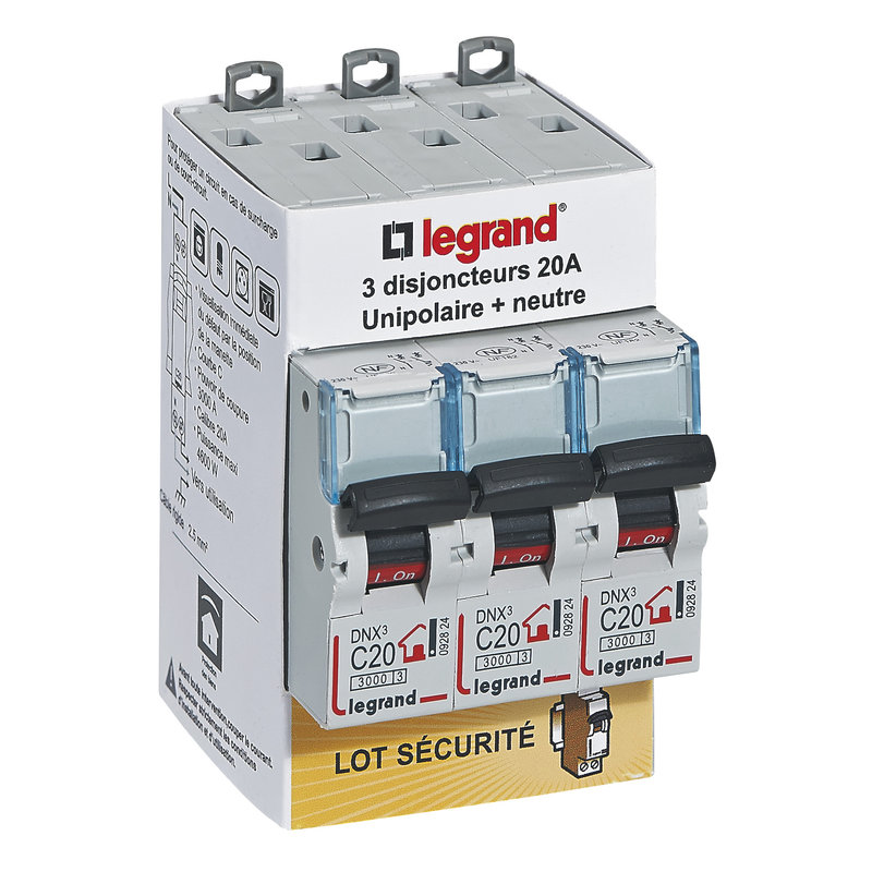 [LEG-100763] Legrand 100763 - Lot de 3 disjoncteurs DNX³ unipolaire + neutre 20A