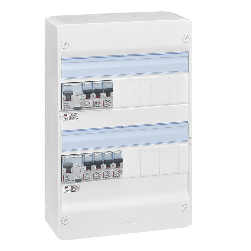 Legrand 200853 - Coffret précâblé Drivia 2 rangées : 2 inter diff 40A + 7 disjoncteurs