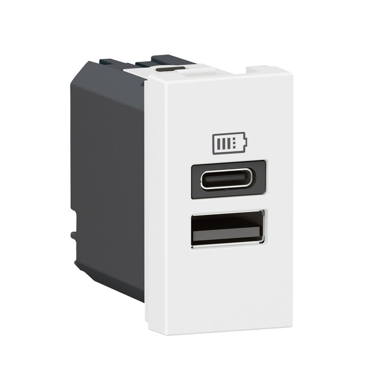 Legrand 077670L - Prise USB Type-A+Type-C 3A Mosaic - 1 module blanc pour poste de travail