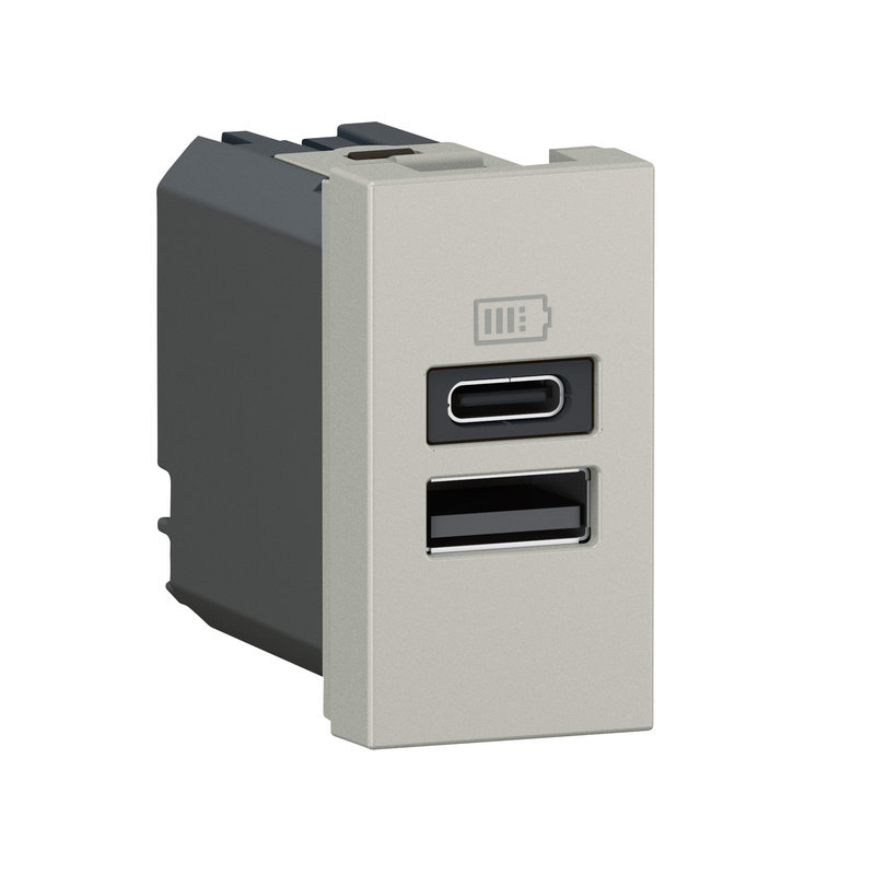Legrand 077671L - Prise USB Type-A+Type-C 3A Mosaic - 1 module alu pour poste de travail