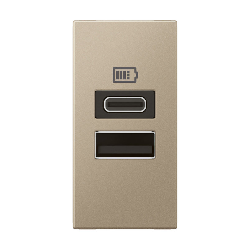 Legrand 571690 - CHARGEUR 1 MODULE 2 PRISES USB TYPE A ET TYPE C 15W CHAMPAGNE