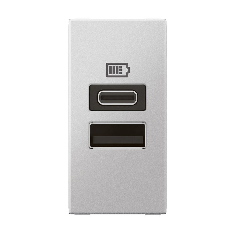 Legrand 571691 - CHARGEUR 1 MODULE 2 PRISES USB TYPE A ET TYPE C 15W ARTEOR SOFT ALU