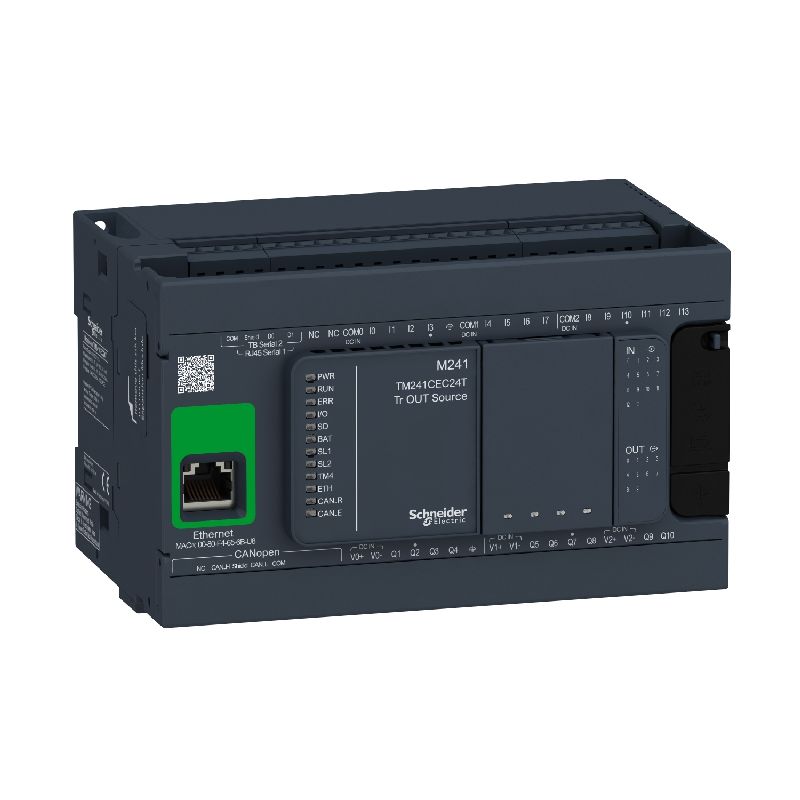 Modicon M241, contrôleur 24E/S PNP, ports Ether+CA TM241CEC24T