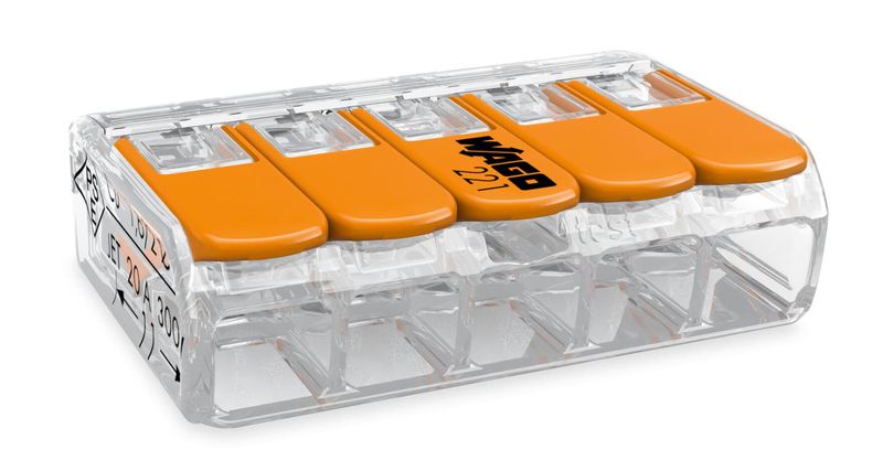 Borne wago 221 mini 5x4mm2 à levier - prix de la boite de 25 elec