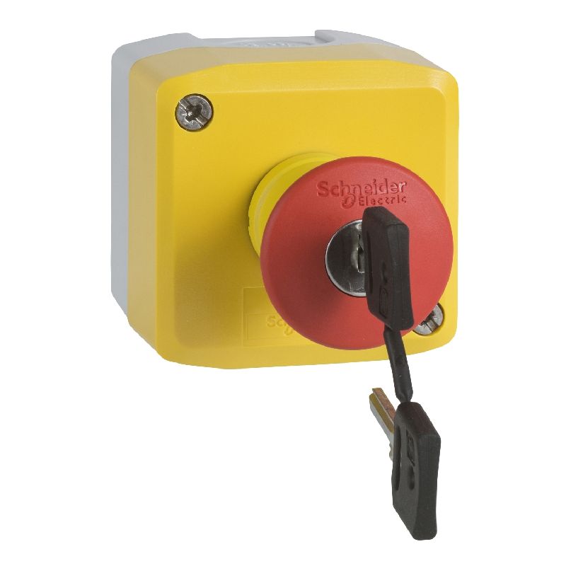 Harmony - boite arrêt d'urgence jaune - bouton rou XALK188EH7