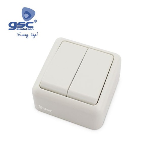 [GC000201027] Double commutateur surface Blanc 65x65mm 10A 250V | 000201027