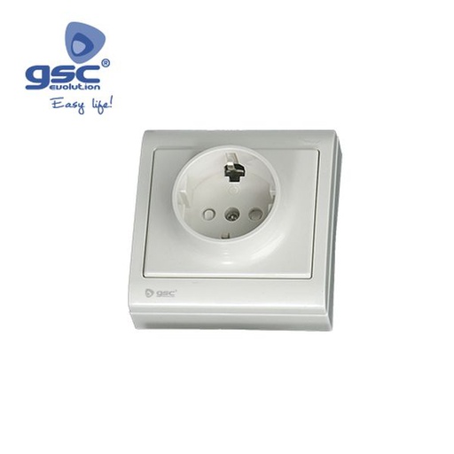 [GC000200498] Prise 2P + TT lat. Blanc 80x80mm 16A 250V polycarb | 000200498