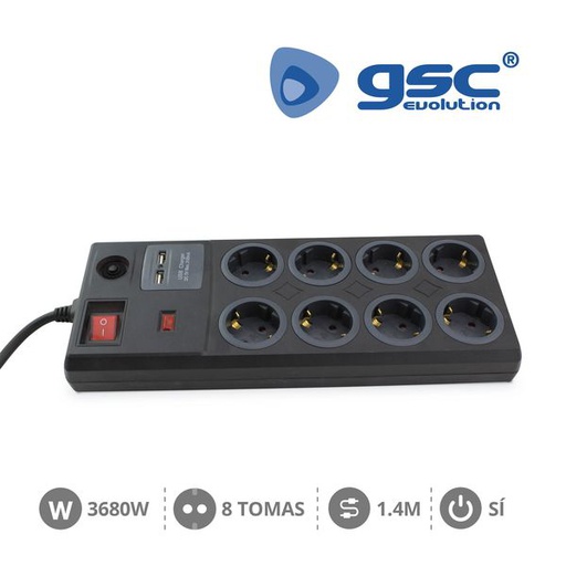 [GC000803393] Base 8T multiple + 2 USB + Int. (3x1,5mm) 1,4M | 000803393