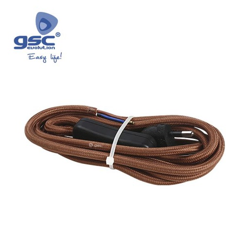 [GC001102960] Câble textile 1,5M (2x0,75mm) broche+int Brun | 001102960