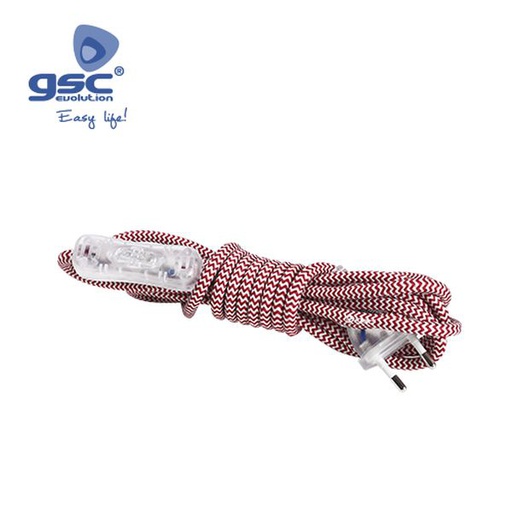 [GC001102965] Câble textile 1,5M (2x0,75mm) plug+in Rouge/Noir | 001102965