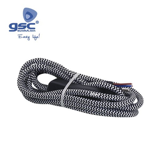 [GC001102964] Câble textile 1,5M (2x0,75mm) plug+int Blco/Negro | 001102964
