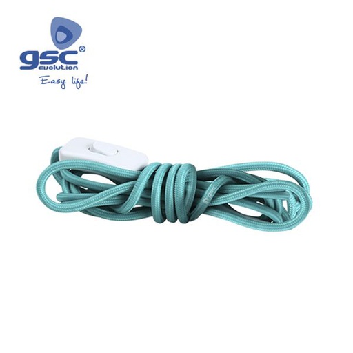 [GC001102962] Câble textile 1,5M (2x0,75mm) plug+int Turquoise | 001102962