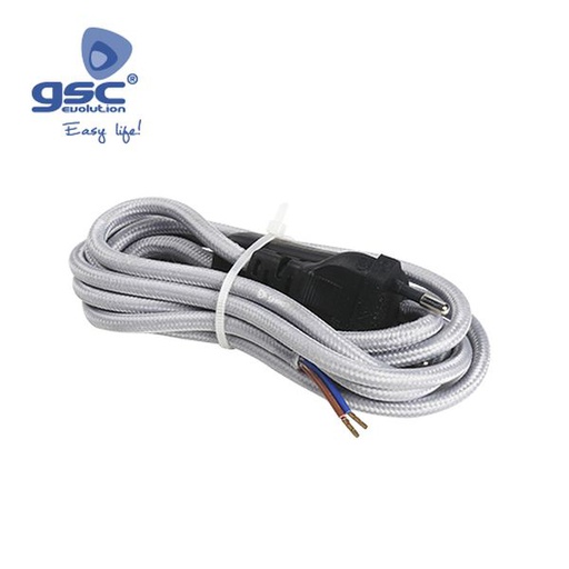 [GC001102958] Câble textile 1,5M (2x0,75mm) prise+int Gris | 001102958