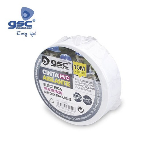 [GC004102250] Bande adhesive isolante électrique PVC Blanc 10M | 004102250