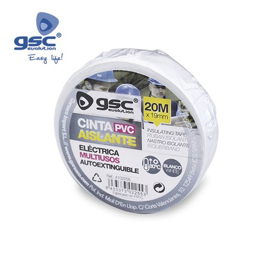 [GC004102255] Bande adhesive isolante électrique PVC Blanc 20M | 004102255