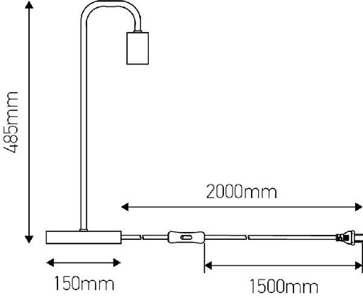 [GS300456] El lampe poser e27 max.60w noir pieds bois clair cable pvc l.200cm avec inter 300456