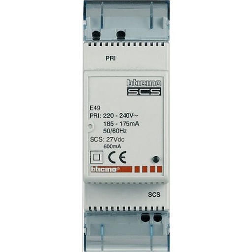 [BTE49] Alimentation Modulaire Myhome Bus 0,6A - 2 Modules - 230V~ E - Bticino E49