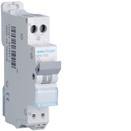 [HAG-MFS702] Disjoncteur Phase+ Neutre 2A 3kA Courbe C connexion automatique SanVis 1 Module MFS702