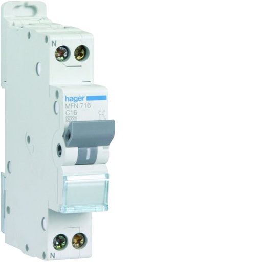 [HAG-MFN716] Disjoncteur Phase + Neutre 16A 3kA Courbe C bornes à vis 1 Module MFN716