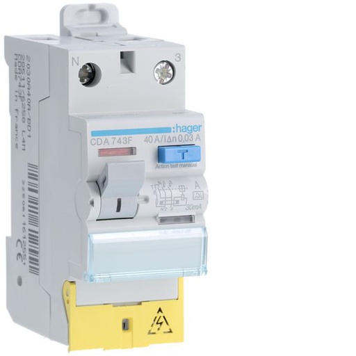 [HAG-CDA743F] Interrupteur différentiel 2 poles 40 A 30 mA Type A à Borne décalée CDA743F