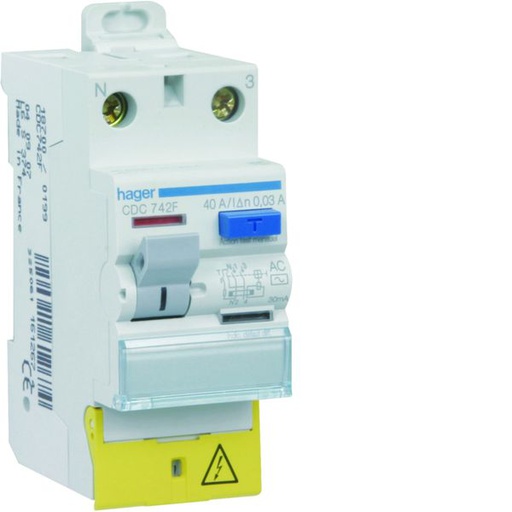 [HAG-CDC742F] Interrupteur différentiel 2 poles 40 A 30 mA Type AC à Borne décalée CDC742F