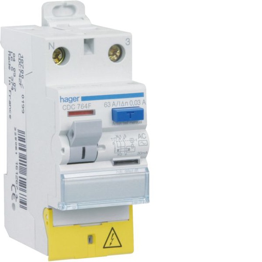 [HAG-CDC764F] Interrupteur différentiel 2 poles 63 A 30 mA Type AC à Borne décalée CDC764F