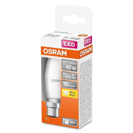 [OSR504240] LED Flamme dépolie avec radiateur 4,9W=40 B22 chaud - 504240