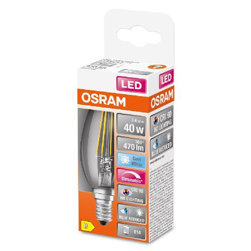 [OSR602755] LED SuperStar+ Flamme clair filament variable 3,4W=40 E14 froid - 602755