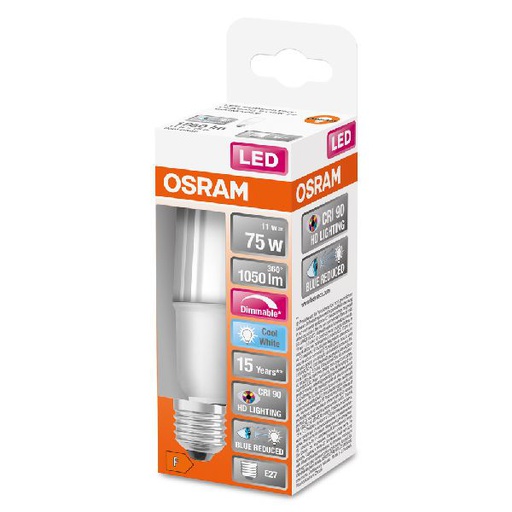 [OSR611566] Stick LED SuperStar+ dépoli avec radiateur 11W=75 E27 froid - 611566