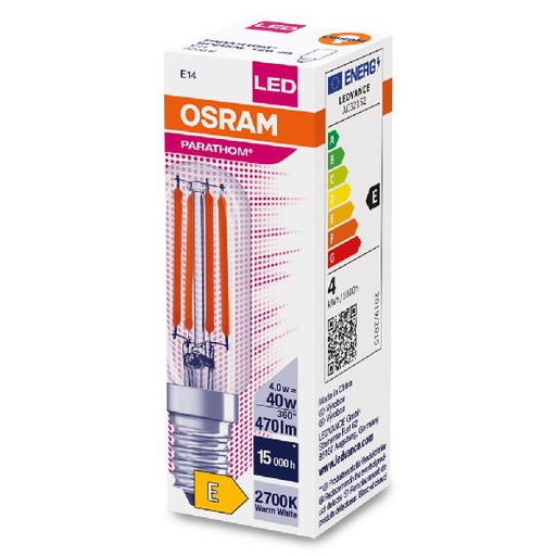 [OSR616790] Osram LED FIL Parathom T26 40 Claire 827 E14 4W Verre - 616790