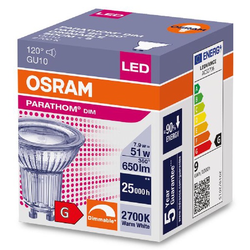 [OSR609013] Osram LED Parathom dim PAR16 80 927 GU10 120° 7,9W 650lm - 609013