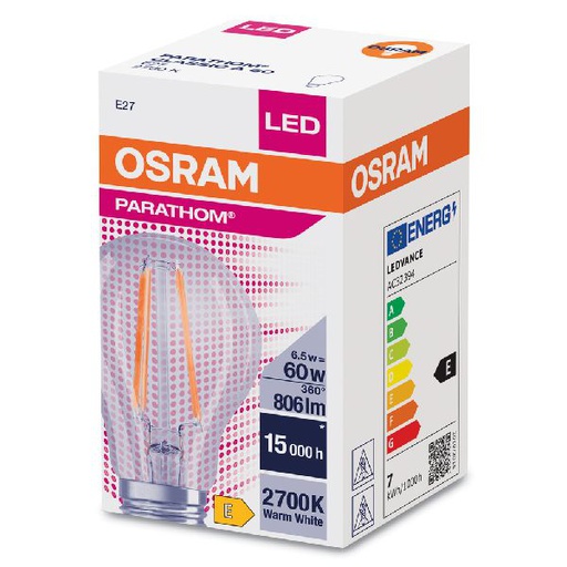 [OSR592032] Osram LED FIL CLA60 Claire 827 E27 6,5W 806lm Verre - 592032