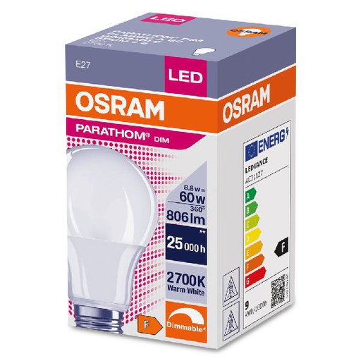 [OSR594180] Osram LED dim CLA60 Dépolie 827 E27 8,8W 806lm - 594180