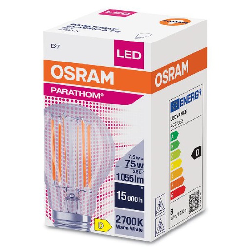 [OSR591677] Osram LED FIL CLA75 Claire 827 E27 7,5W 1055lm Verre - 591677