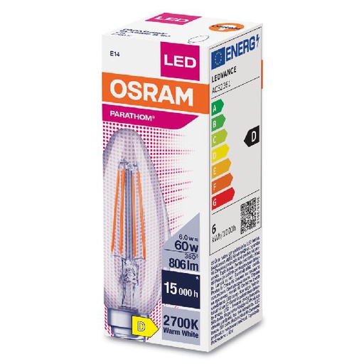 [OSR591011] Osram LED FIL CLB60 Claire 827 E14 5,5W 806lm Verre - 591011