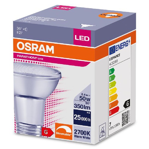 [OSR607675] Osram LED Parathom dim PAR20 50 927 36° E27 6,4W 350lm - 607675