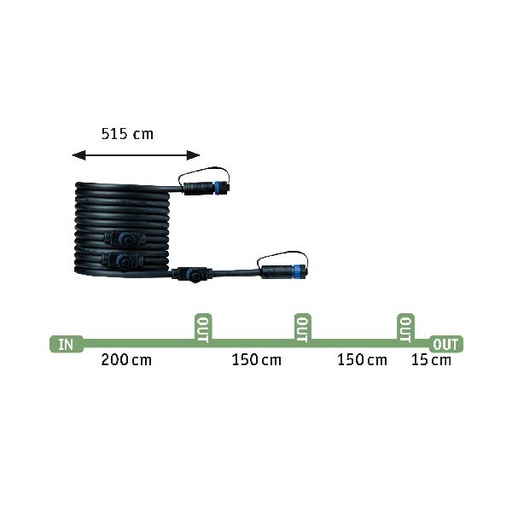 [PAU94596] Cable Outdoor Plug &amp; Shine IP68 5m 1in-4out 2x1,5qmm Noir plastique
