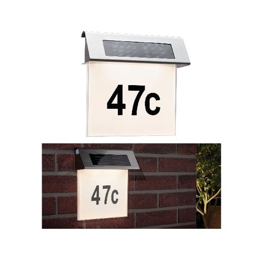 [PAU93765] Special applique solaire numéro façade IP44 LED 1x0,2W acier/blanc acier/acryl