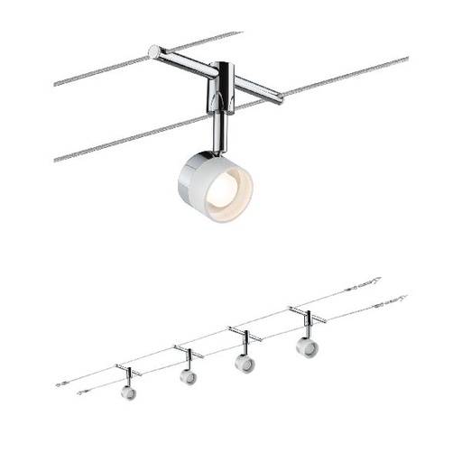 [PAU94080] Système câbles Stage 4x5W blanc/chrome 230/12V 30VA métal/verre