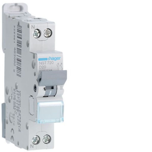 [HAG-NGT720] Disjoncteur 20A 1P+N 6-10kA Courbe D 1module NGT720