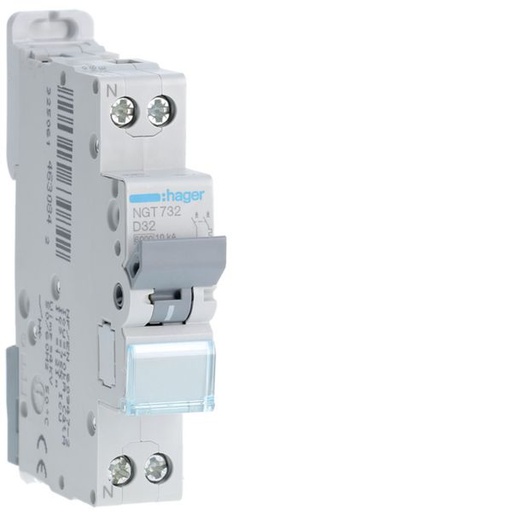 [HAG-NGT732] Disjoncteur 32A 1P+N 6-10kA Courbe D 1module NGT732