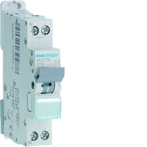 [HAG-MJT716] Disjoncteur 16A 1P+N 4,5-6kA Courbe C 1module MJT716