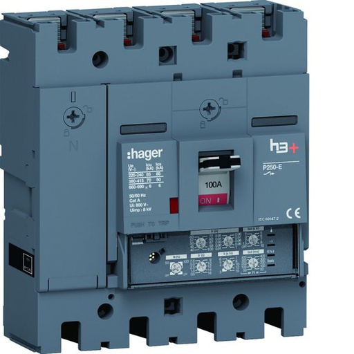[HAG-HET101JR] Disjoncteur Boitier Moulé h3+ P250 LSI 4P In100A Icu70kA à plage HET101JR