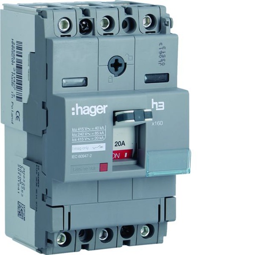 [HAG-HNA020M] Disjoncteur Boitier Moulé h3 x160 MAG (ICB) 3P3D In20A Icu40kA à cage HNA020M
